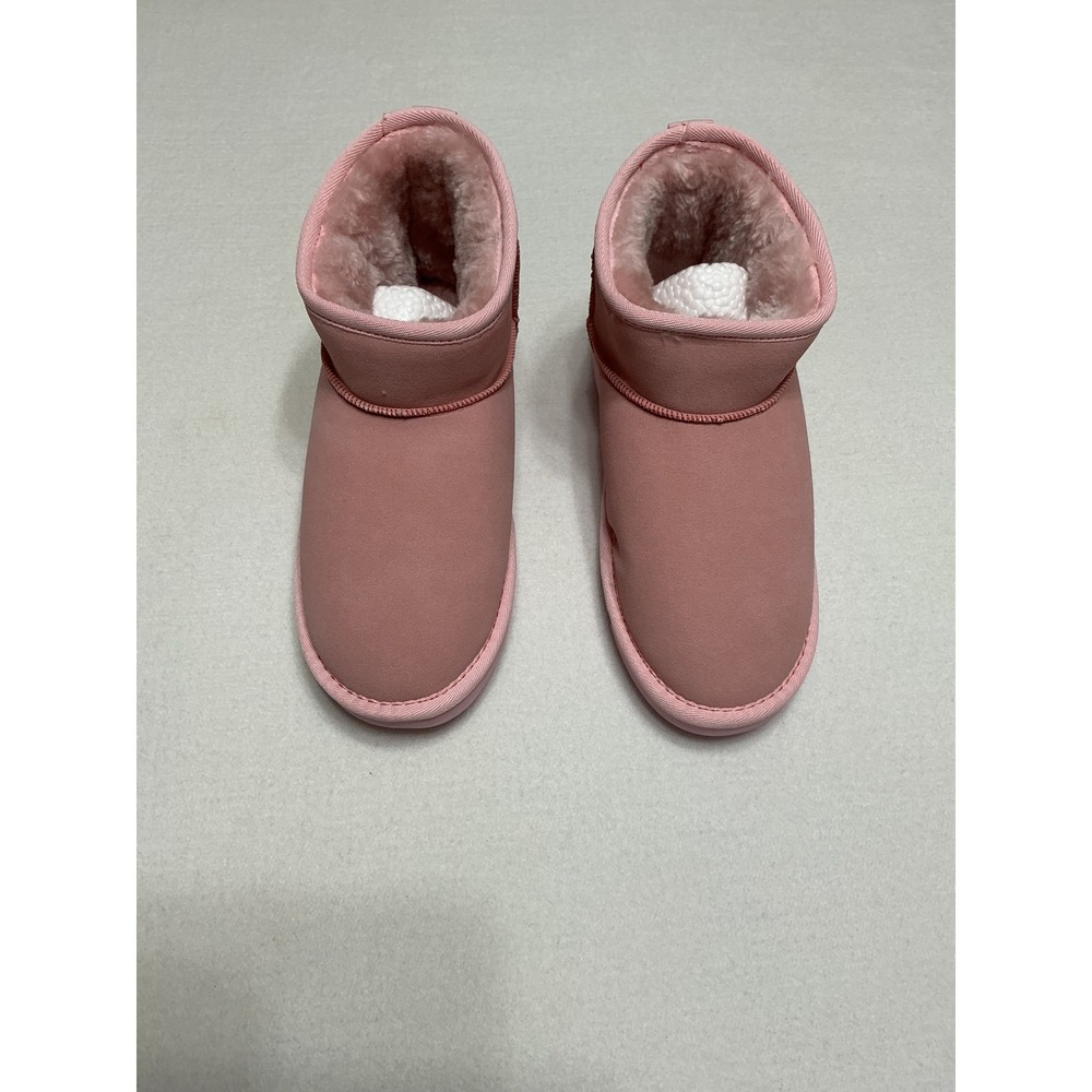 Womens Dusty Pink Mini Ankle Boots Faux Fur Lined Winter Booties Size 7.5 EU 38